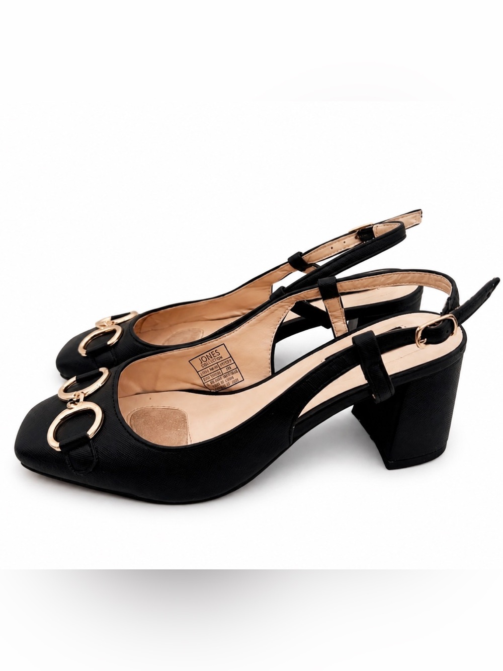 Jones New York Slingback Block Heel Mules Black Gold Size 6 EUC